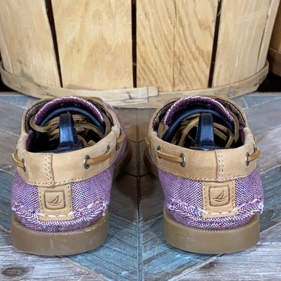 Sperry A/O 2-Eye Fleck Purple Canvas Tan Leather Loafer Boat Shoes Womens Size 7 - Picture 11 of 11
